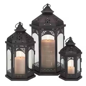 Lanterne marocaine noire découpée en métal et verre, ensemble de porte-bougies, décoration pour la maison, l'hôtel, le jardin, la table de mariage - Product Image 1