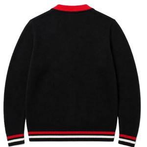 Black <b>Red</b> Contrast Knitted <b>Cardigan</b> crimson 913 acrylic university college <b>cardigan</b> DST Black V-Neck Varsity <b>cardigan</b> - Product Image 3