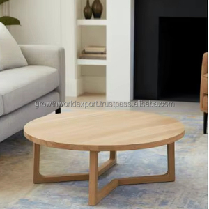 Round Natural Wood Coffee <b>Table</b> with Open Frame Base Modern Minimal Center <b>Table</b> <b>for</b> Living Room Wholesale Custom Design - Product Image 2