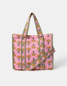 Bolso Tote de Algodón Ecológico Estilo Bohemio de Style De Maison, Bordado Floral Rojo, Diseño Abierto con Estampado a Mano para Mujer - Product Image 1