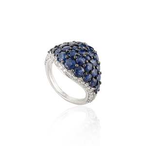 18K Gold Oval Sapphire Diamond Eternity <b>Dome</b> <b>Ring</b> - Product Image 4