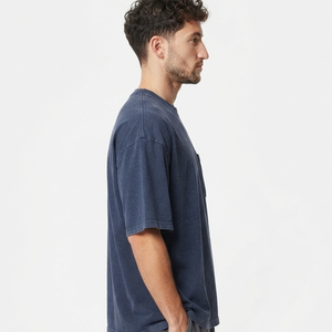 OEM ODM Supplier Men's Oversized Cotton T-<b>Shirt</b> <b>With</b> <b>Flame</b> Logo Print O-Neck Short Sleeve Casual Streetwear Blue Top - Product Image 5