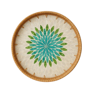 Custom Woven Rattan <b>Tray</b> with Mother of Pearl Details for Wholesale Market - Product Image 1