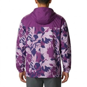 Men's Purple Floral Print Hooded Windbreaker <b>Jacket</b> Lightweight Full Zip Outdoor Casual Streetwear Outerwear - Product Image 2