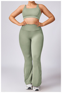 Women Solid Yoga Set High Waist <b>Leggings</b> <b>Crop</b> Top Seamless Spandex Polyester 2 Piece Workout Wear <b>Plus</b> <b>Size</b> Sporty Fitness - Product Image 4
