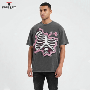 Camiseta Casual de Streetwear para Hombre, Estilo Oversize, 100% Algodón, Lavado Ácido Oscuro, con Estampado Gráfico - Product Image 3