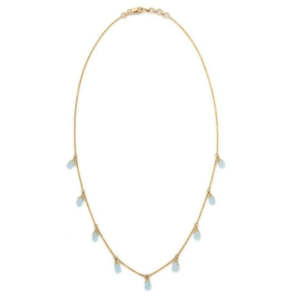 18K Yellow Gold Natural Blue Topaz Tear Drop Necklace with Diamond Accent - Product Image 5
