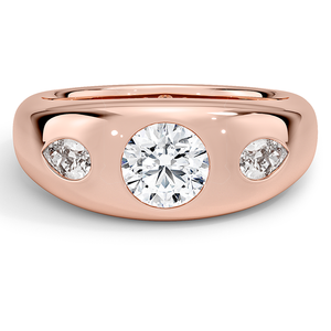 Anillo de tres piedras con diamante de corte redondo de 3 quilates en oro amarillo con piedras laterales en forma de pera, joyería clásica de compromiso para mujer, diseño personalizado. - Product Image 3