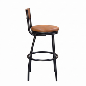 Taburete de Bar Industrial Vintage de Cuero PU con Asiento Redondo y Estructura Metálica, Silla Alta para Cafetería, Restaurante, Muebles Comerciales - Product Image 3