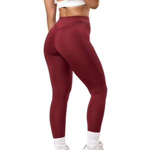 Burgundy Mesh Panel Legging Women Performance Workout Pants High Waist Stretch Fitness <b>Tights</b> Athletic Activewear Wear - Product Image 6