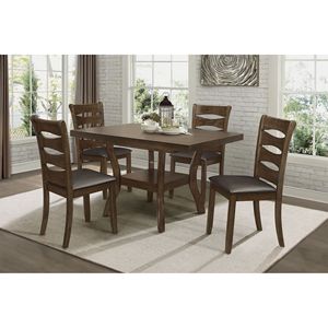 Table à manger en bois plaqué Mindy avec finition marron transitionnelle, étagère inférieure extensible et plateau ajouré pour mobilier de salle à manger - Product Image 5
