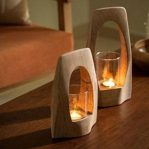 Support à bougie en bois naturel, artisanal de qualité supérieure, rustique, pour la décoration de la maison, les festivals et les mariages - Product Image 4