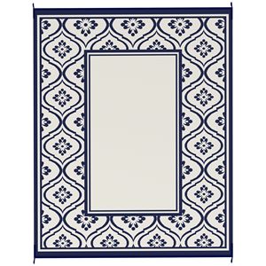 Tappeto impermeabile reversibile esterno blu e bianco bordo zucca 8 'X 10' con borsa porta con bordo in paglia - Product Image 1