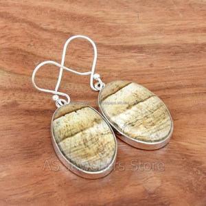 925 boucles d'oreilles en argent Sterling faites à la main photo jaspe pierres précieuses à la mode bijoux en forme de coeur pour les mariages fêtes cadeaux de noël - Product Image 5