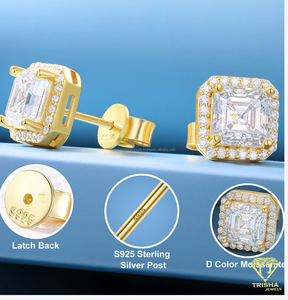 925 Sterling Silver <b>Square</b> <b>Earrings</b> With Moissanite <b>Diamond</b> Center Stone Elegant Sparkling Jewelry Wholesale - Product Image 2