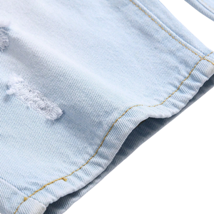 Shorts en jean déchirés et délavés pour homme, coupe droite, en coton, bleu clair, respirant, séchage rapide, style vintage, pour l'été - Product Image 5