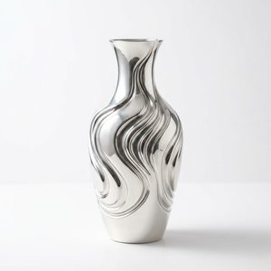 Vase à fleurs en laiton argenté poli miroir fait main de 25 cm, design défilé de rivière, centre de table pour la décoration intérieure, les hôtels et les mariages - Product Image 1