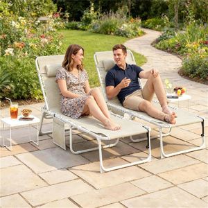Set di 2 Sedie Sdraio Pieghevoli Beige per Esterni, Arredamento da Giardino - Product Image 1