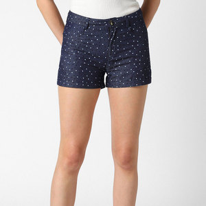 Shorts de Mezclilla con Cintura Alta y Estampado de Lunares para Mujer, Cierre de Botones, Estilo Casual, 100% Algodón, Tela Oxford Transpirable, Corte Regular - Product Image 1