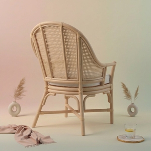 Eco Friendly Natural Rattan Scandinavian Modern <b>Dining</b> Chair Handmade Cane Accent <b>Armchair</b> Cushion Hotel Restaurant Cafe Patio - Product Image 3
