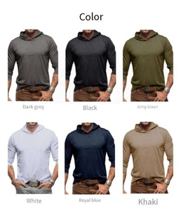 Men's Olive Green Hooded Sweatshirt Regular Fit Knitted Solid Color Casual Long Sleeve Autumn Wear - Product Image 3