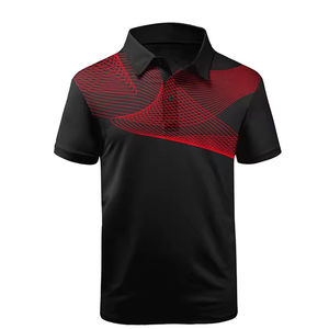 Camiseta Polo Negra y Roja para Hombre, Manga Corta, Deportiva, Casual, Transpirable, Ligera, para Golf y Tenis - Product Image 1