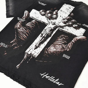 T-shirt noir brodé sur le devant, respirant, en jersey, taille 2XL, coupe ample, imprimé effet vieilli, 100% coton, manches courtes, col rond, streetwear homme - Product Image 4