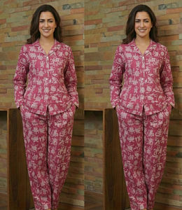 Conjunto de Pijama de Dos Piezas para Mujer, de Algodón Tejido, Estampado a Mano, Térmico, para Verano, con Bordado a Máquina, Fabricante de la India - Product Image 6