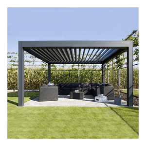 Pérgola económica 3x3 Pérgola bioclimática de aluminio negro Pérgola con persianas para exteriores impermeable sostenible unida <span class=keywords><strong>a</strong></span> la <span class=keywords><strong>pared</strong></span> - Product Image 3