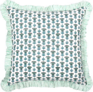 Fundas de Almohada Decorativas con Cierre de Cremallera, Personalizables, de Algodón, con Volantes Florales Azul Aqua, Marca Ridhi, para Decoración del Hogar, Dormitorio, Sofá - Product Image 1