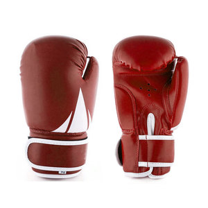 Gants de boxe en cuir PU rouge à lacets avec sangle de poignet réglable pour adultes – Équipement d'entraînement respirant - Product Image 1