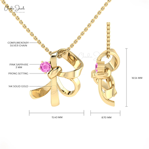 Wholesale Supplier Natural 3mm Prong Set Pink Sapphire Knot Pendant 14k Fine Gold Handmade Fine Pendant for Wedding Gift - Product Image 4