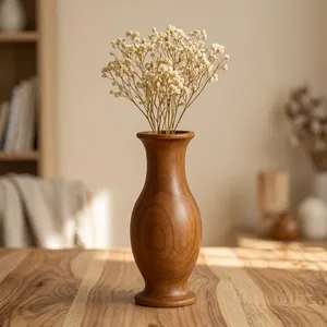 Vase à fleurs en bois pour la décoration de la maison |   Vase à fleurs en bois artisanal, porte-fleurs décoratif pour table, salon, chambre, bureau - Product Image 3
