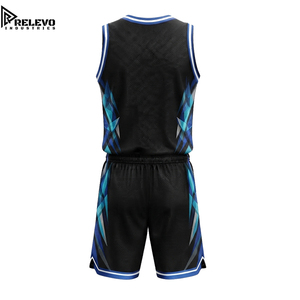 Ensemble maillot et short de basketball personnalisés sublimés noir et bleu, tissu en maille respirant Pro Performance, anti-humidité - Product Image 2