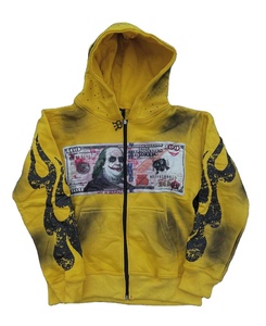 OEM personalizado ácido lavado Zip Hoodie 100% algodón 500GSM Rhinestone & DTG impresión Vintage Streetwear diseño para Otoño e Invierno - Product Image 1