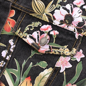 Jean <b>Jacket</b> Manufacturer Cropped Button Denim <b>Trucker</b> <b>Jacket</b> Custom Oversized Floral Print Womens Wholesale - Product Image 3