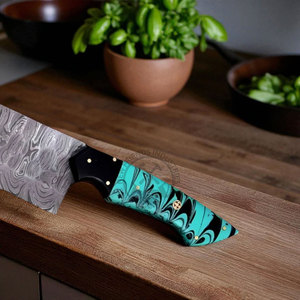 Ensemble de couteaux de cuisine en acier Damas tendance, 5 pièces, lame martelée multi-usages, ambidextre, durable, tranchant, manche en résine - Product Image 2