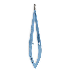 Portaagujas Castroviejo de 5.5'' (14cm) con mordazas curvas recubiertas de TC y mango plano con bloqueo, instrumento de titanio para microcirugía - Product Image 2