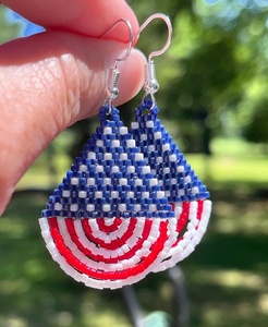 <b>Red</b> White Blue Fan Shape Dangle <b>Earrings</b> for Women and Girls Stylish Dangling Statement Accessory Great for Parties Festivals - Product Image 1