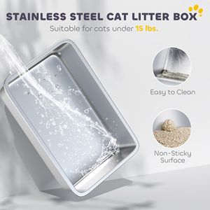 Lettiera per Gatti Extra Large in Acciaio Inossidabile con Recinzione, Paletta, Sacchetto Deodorante e Pedale Raccogli Sabbia - Accessorio Tutto-in-Uno - Product Image 4
