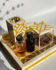 Geometric Resin Incense Holder Cube Fragrance Burner Desktop Aromatherapy <b>Diffuser</b> with Storage Box - Product Image 4