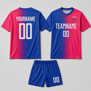 Maillot de football personnalisé imprimé par transfert thermique pour homme, manches courtes, motif léopard, dégradé bleu-rouge, anti-humidité, coupe classique - Product Image 5