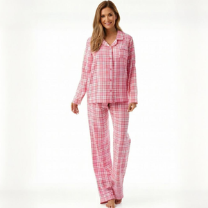Ensemble de vêtements de nuit pour femmes en coton mélangé confortable, haut à col rond, pyjama long, coupe décontractée pour un usage quotidien à la maison - Product Image 6