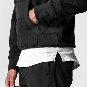 Sudadera con Capucha de Forro Polar Estampada con Letras, para Hombre, Oversize, Casual, Otoño, Diseño con Bolsillo Frontal, Color Negro - Product Image 6