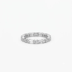 Emerald Cut & Round Brilliant Lab Created Diamond Eternity Band IGI Certified Diamond <b>Ring</b> 10K 14K 18K Solid Gold Wedding Band - Product Image 2