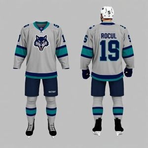 Maillot de hockey sur glace personnalisé pour hommes, uniforme d'équipe entièrement sublimé, design loup gris marine, vente en gros OEM, fournisseur de vêtements de hockey pour les États-Unis et le Canada - Product Image 2