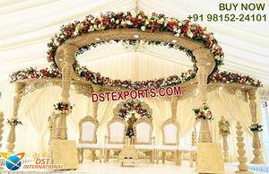 Escenario de Boda Tradicional Indio de Media Luna de Ensueño, Diseño Abierto, Fibra de Vidrio Dorada Ligera, Tamaño Personalizable para EE. UU. - Product Image 5