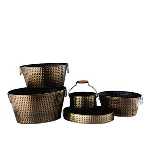 Juego de 5 uds galvanizados martillados, un soporte Caddy, una bandeja para servir, 3 uds., tubo de vino, bañeras de Color marrón dorado, enfriador de vino ovalado para fiestas - Product Image 1