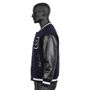 Blouson universitaire pour hommes en gros, corps en laine, manches en cuir, boutons-pression, style baseball, avec lettre B, vêtement d'extérieur - Product Image 4