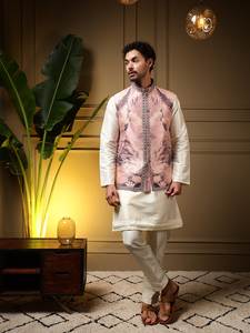 <b>Men's</b> Silk Festive Nehru <b>Jacket</b> & Kurta Set with Matching Bottom <b>for</b> Diwali Wedding Parties & Traditional Occasions (Ramadan) - Product Image 2